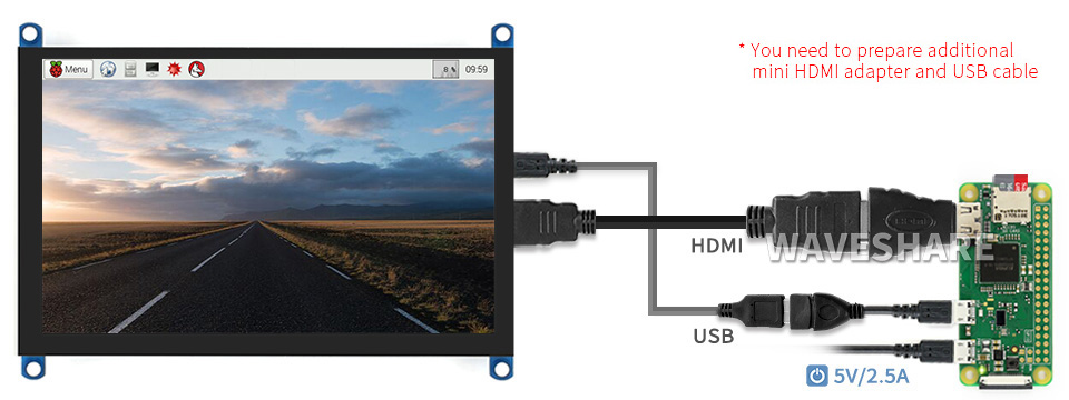 ViaGasaFamido Écran LCD 5 Pouces, Moniteur Tactile capacitif HDMI HD Mini  Moniteur PC 800 x 480 Pilote Gratuit USB pour écran Raspberry Pi