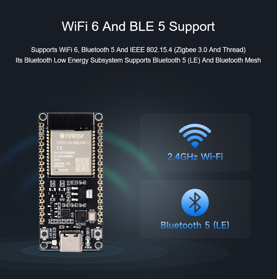 ESP32-C6 WiFi Bluetooth Development Core Board ESP32-C6-WROOM-1-N8-M Type-C