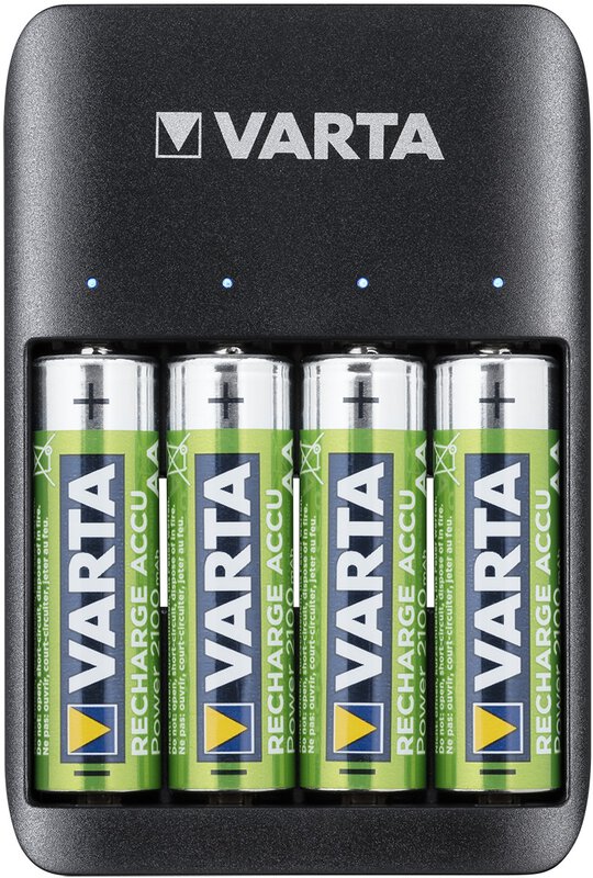 Chargeur ECO CHARGER – VARTA: avec 4 piles rechargeables AA (2100 mAh)
