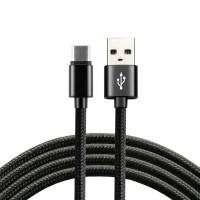 Καλώδιο USB A Αρσενικό σε C Αρσενικό - 1m Υφασμάτινο Μαύρο 3A