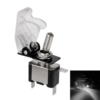 Toggle Switch with LED and Cover - White 12V