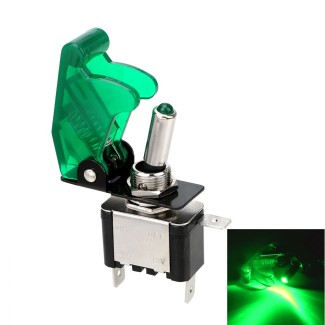 Toggle Switch with LED and Cover - Green 12V