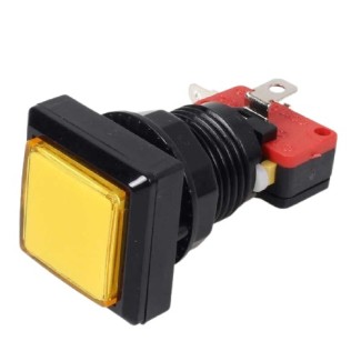 Arcade Push Button Square Illuminated - Yellow 33x33mm