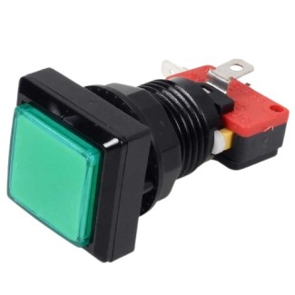 Arcade Push Button Square Illuminated - Green 33x33mm