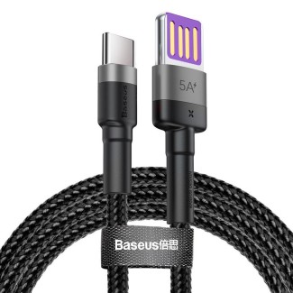 Καλώδιο USB A Αρσενικό σε C Αρσενικό 5A/40W - 1m Υφασμάτινο Γκρι