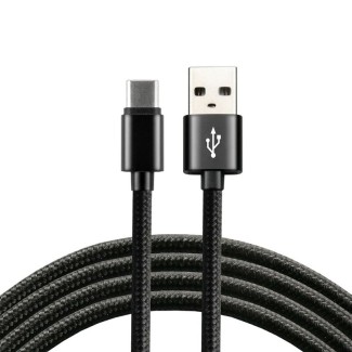 Καλώδιο USB A Αρσενικό σε C Αρσενικό - 1m Υφασμάτινο Μαύρο 3A