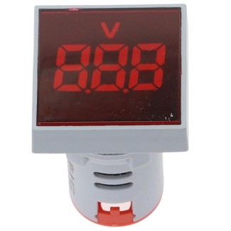 Panel Mount Square 22mm Volt Meter - 20-500VAC - Red