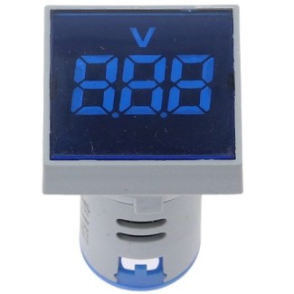 Panel Mount Square 22mm Volt Meter - 20-500VAC - Blue