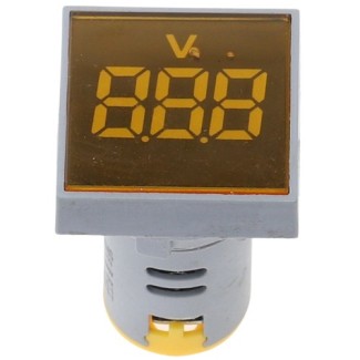Panel Mount Square 22mm Volt Meter - 20-500VAC - Yellow