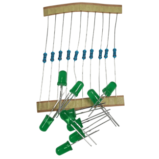 LED Green Diffused 5mm & Resistor 200Ω - 10pcs, Led Color: Green