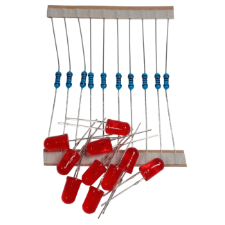 LED Red Diffused 5mm & Resistor 200Ω - 10pcs, Led Color: Red