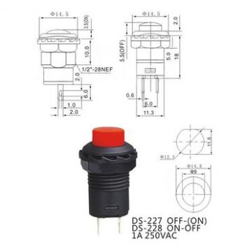 Push Button Latching - 12.5mm Red
