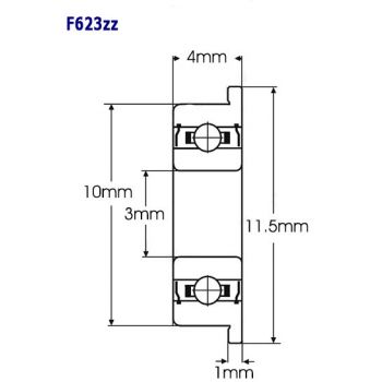 Ρουλεμάν με Φλάντζα - F623ZZ (3mm Bore, 10mm OD)