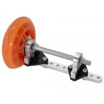 shown attached to aluminum beam, pillow blocks, shafting, skate wheel and Beam Brackets P and Q