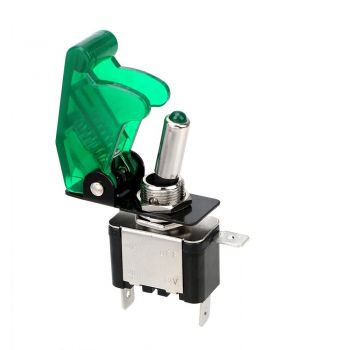 Toggle Switch with LED and Cover - Green 12V