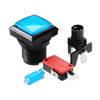 Arcade Push Button Square Illuminated - Blue 33x33mm