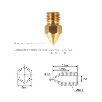 Creality Nozzle M6x13 - Brass MK8 - Pack of 24
