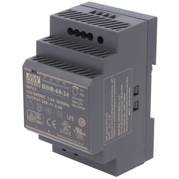 Din Power Supply 24V 2.5A MeanWell - HDR-60-24