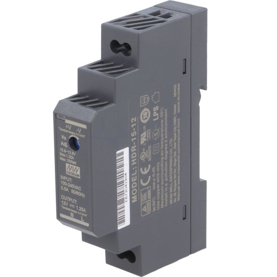Τροφοδοτικό Ράγας 12V 1.25A MeanWell - HDR-15-12