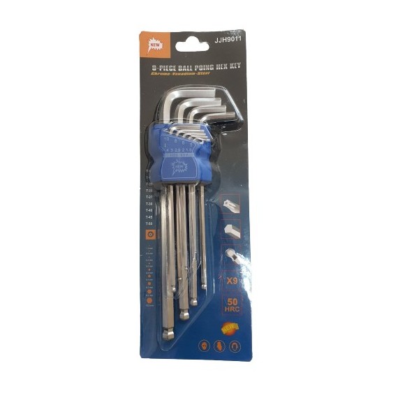Hexagon Keys Long Arm - Set of 9 - 1.5mm-10mm