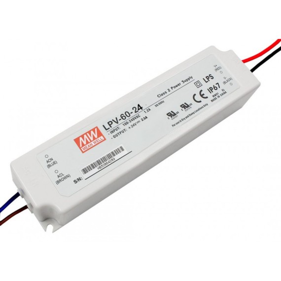 Τροφοδοτικό Led 24V 2.5A 60W IP67 MeanWell - LPV-60-24