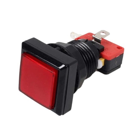 Arcade Push Button Square Illuminated - Red 33x33mm
