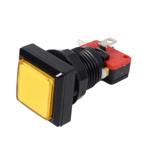 Arcade Push Button Square Illuminated - Yellow 33x33mm