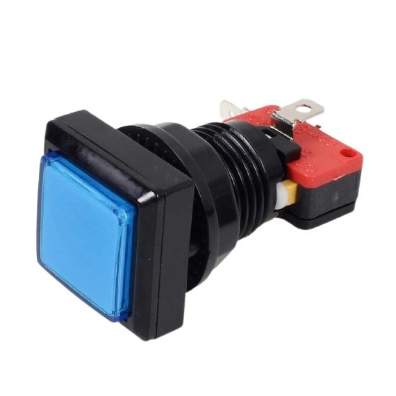 Arcade Push Button Square Illuminated - Blue 33x33mm