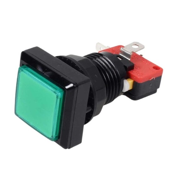 Arcade Push Button Square Illuminated - Green 33x33mm