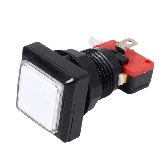 Arcade Push Button Square Illuminated - White 33x33mm