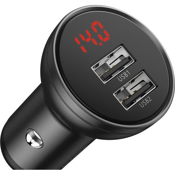 Baseus Τροφοδοτικό Αυτοκινήτου 5V 4.8A Dual USB & LCD Display Γκρι
