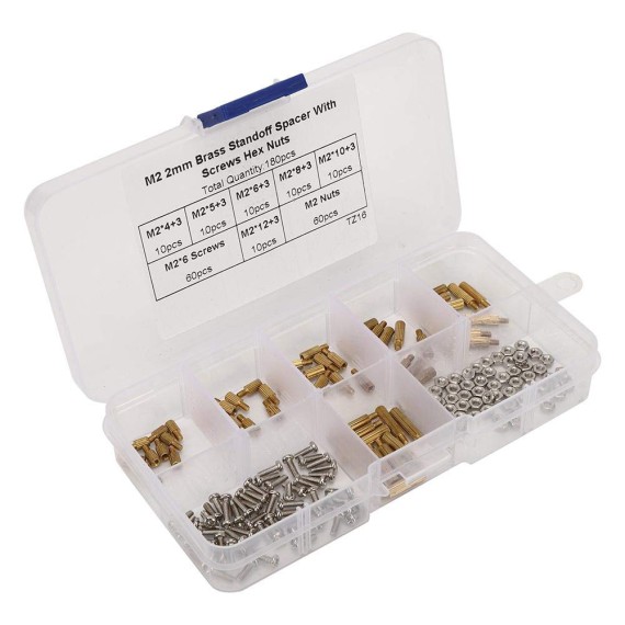 Standoff, Bolts & Nuts Assortment Kit M2 Brass - 180pcs