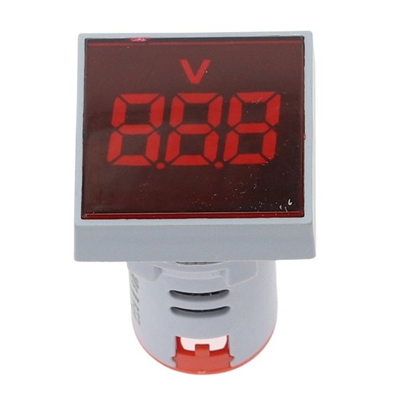 Panel Mount Square 22mm Volt Meter - 20-500VAC - Red