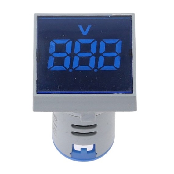 Panel Mount Square 22mm Volt Meter - 20-500VAC - Blue