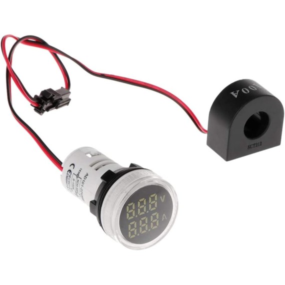 Panel Mount Round 22mm Volt & Current Meter - 50-500VAC / 0-100A
