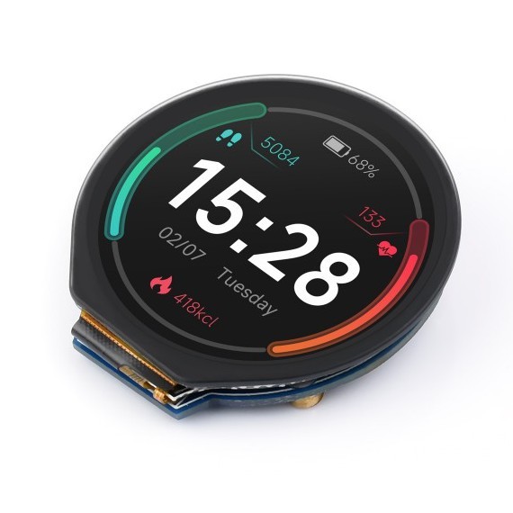 Round LCD Display 1.28" 240x240 IPS, SPI interface with Touch