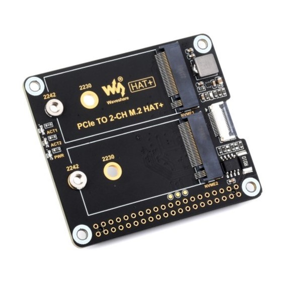 Waveshare PCIe to 2-ch M.2 HAT+ 2230/2242 Adapter