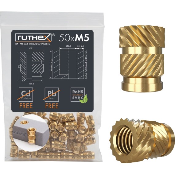 Ruthex Threaded Insert M5 - Pack of 50, Σπείρωμα: M5
