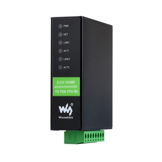 Industrial Serial Server 2-Ch RS485 to RJ45 Ethernet - PoE, Power Over Ethernet: With PoE