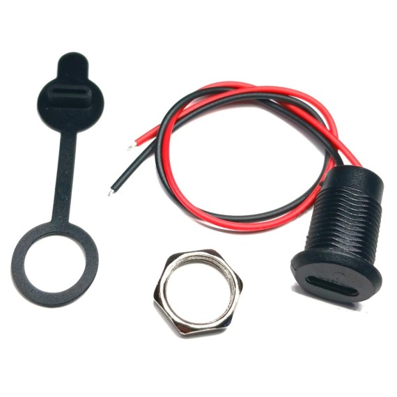 Type-C Female Socket with Wire - Black