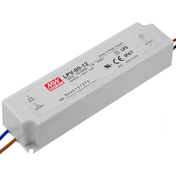 Τροφοδοτικό Led 12V 5A 60W IP67 MeanWell - LPV-60-12